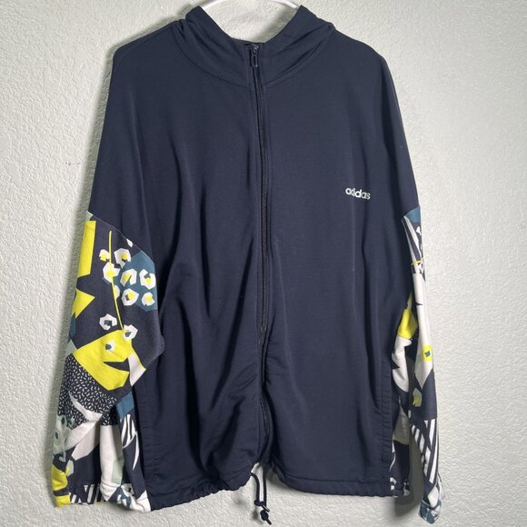Adidas x Farm Rio Sweatshirt Womens XL Navy Full Zip Legend Ink Hooded Jacket - Picture 1 of 7